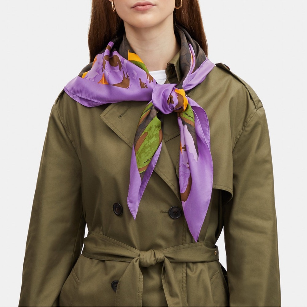 Coach signature print Silk Scarf with roses